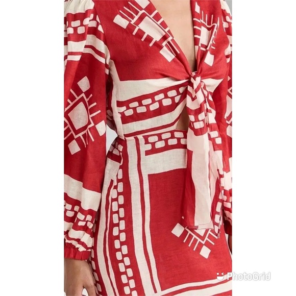Caroline Constas Sun Goddess Cutout Maxi Dress · Long sleeve printed linen dress - Picture 5 of 6